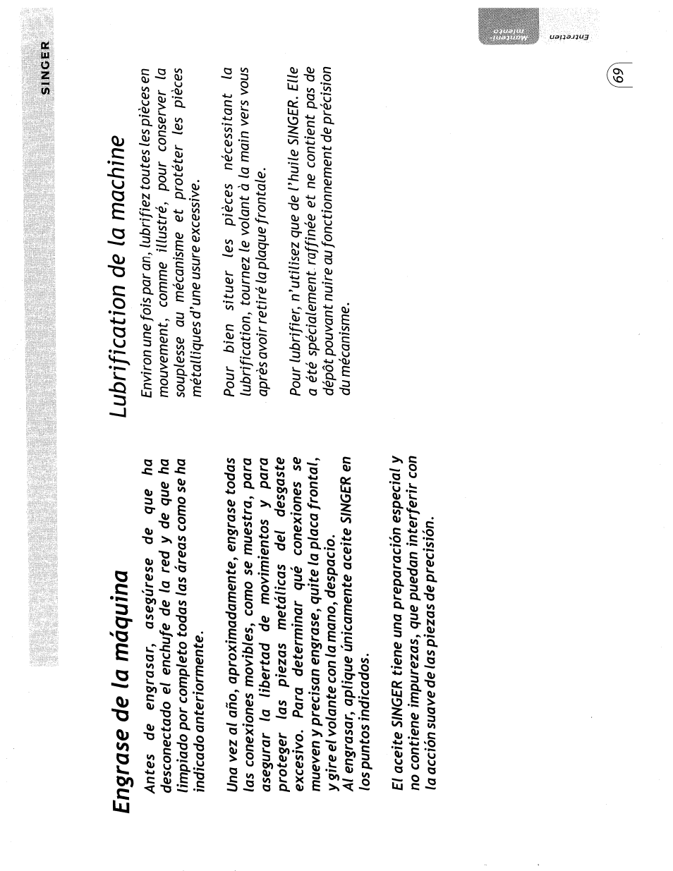 Engrase de la máquina, Lubrification de la machine | SINGER 57815 User Manual | Page 71 / 84