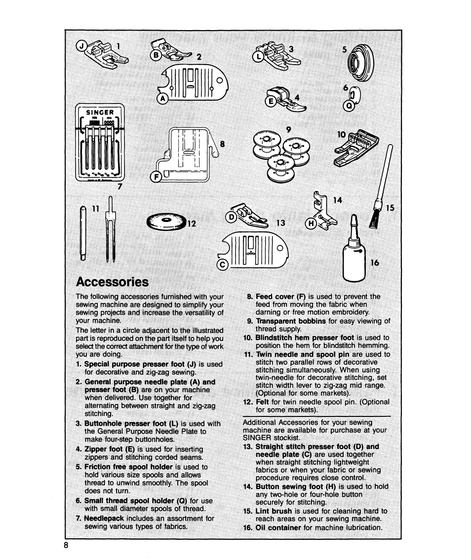 Accessories | SINGER 5818 User Manual | Page 10 / 72