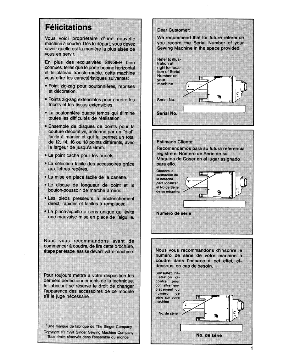 Félicitations | SINGER 5818 User Manual | Page 3 / 72