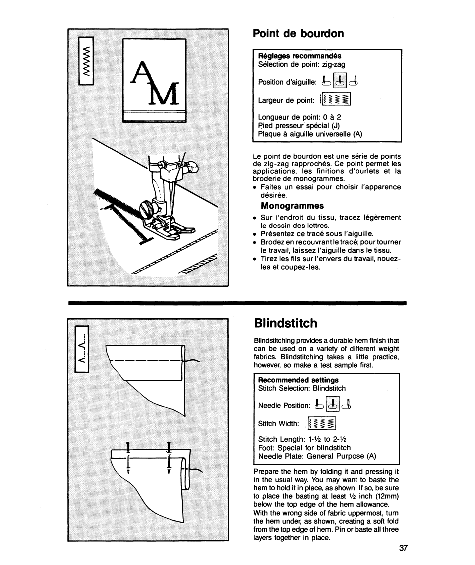 Blindstitch, Point de bourdon | SINGER 5818 User Manual | Page 39 / 72