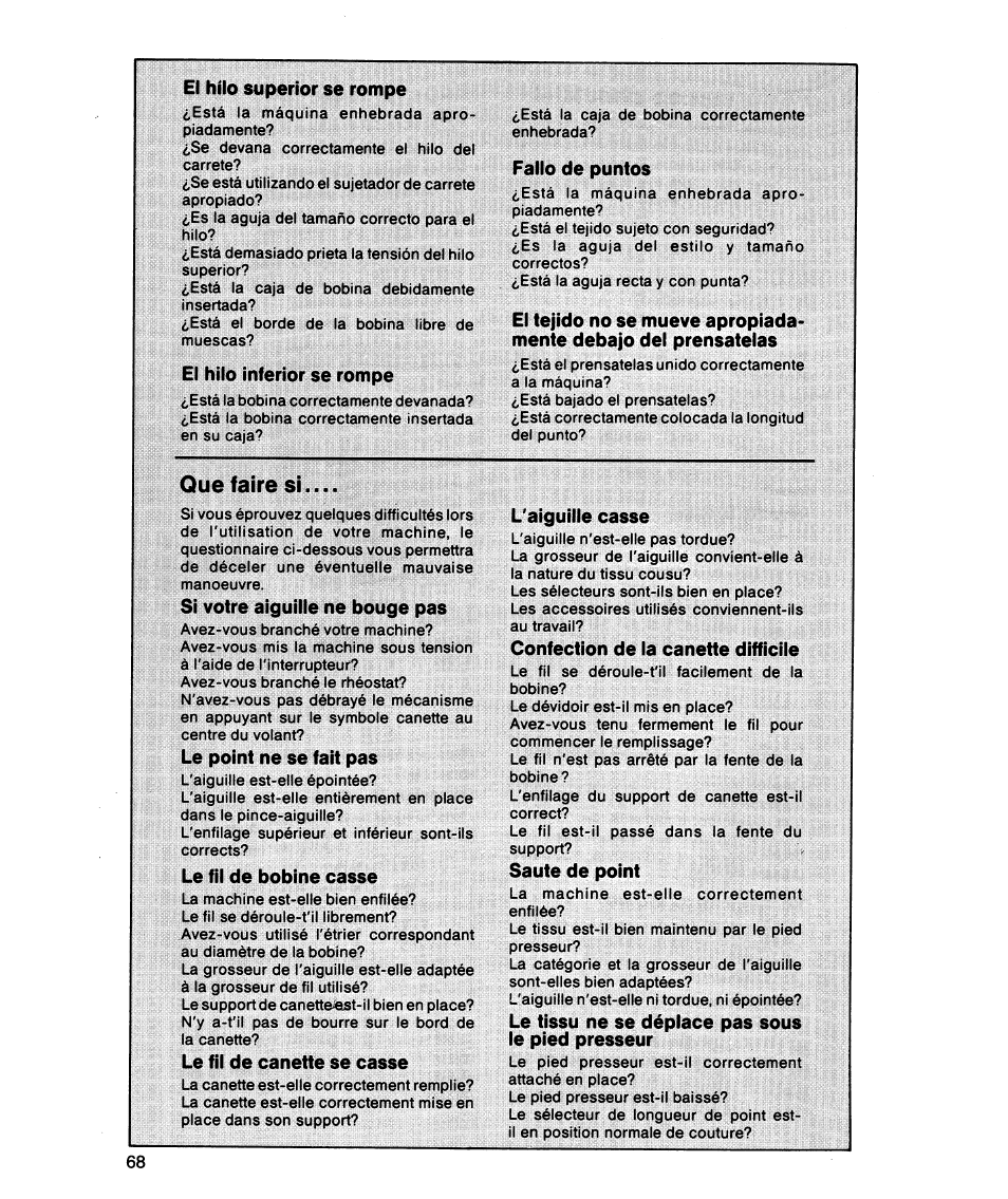 Que faire si | SINGER 5818 User Manual | Page 70 / 72