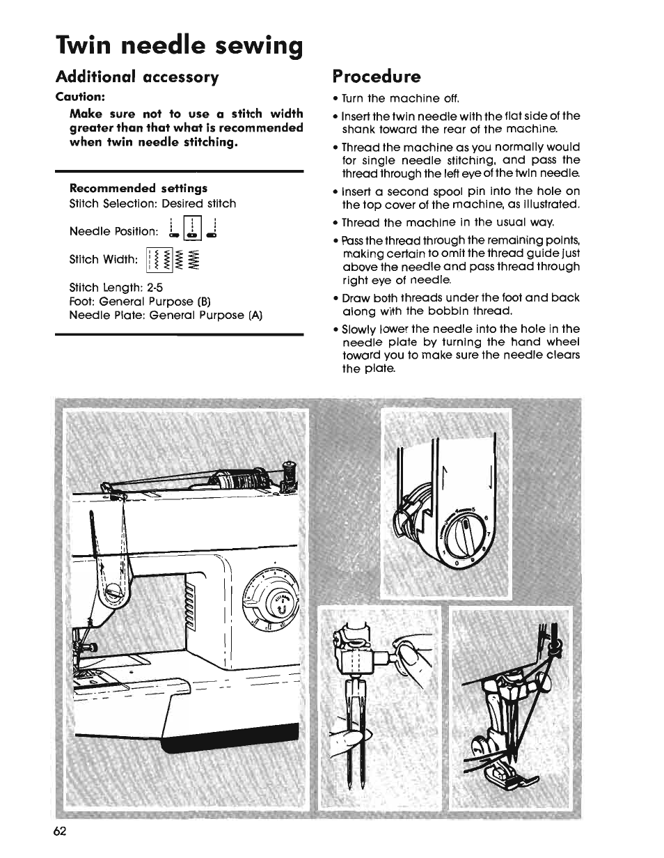Twin needle sewing, Procedure | SINGER 7025 User Manual | Page 64 / 78
