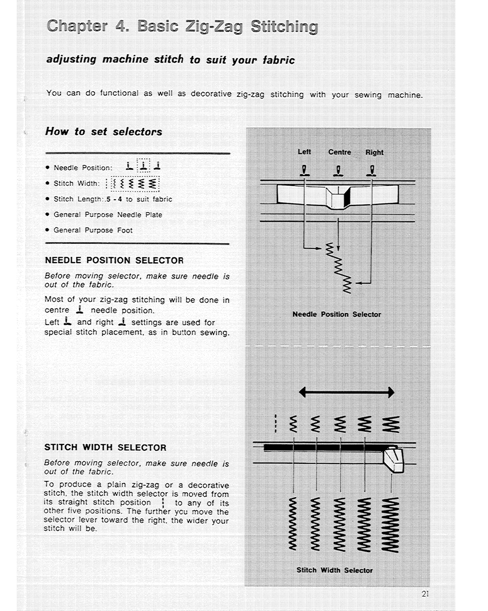 Adfusting machine stitch to suit your fabric, How to set selectors | SINGER 6104 User Manual | Page 23 / 44