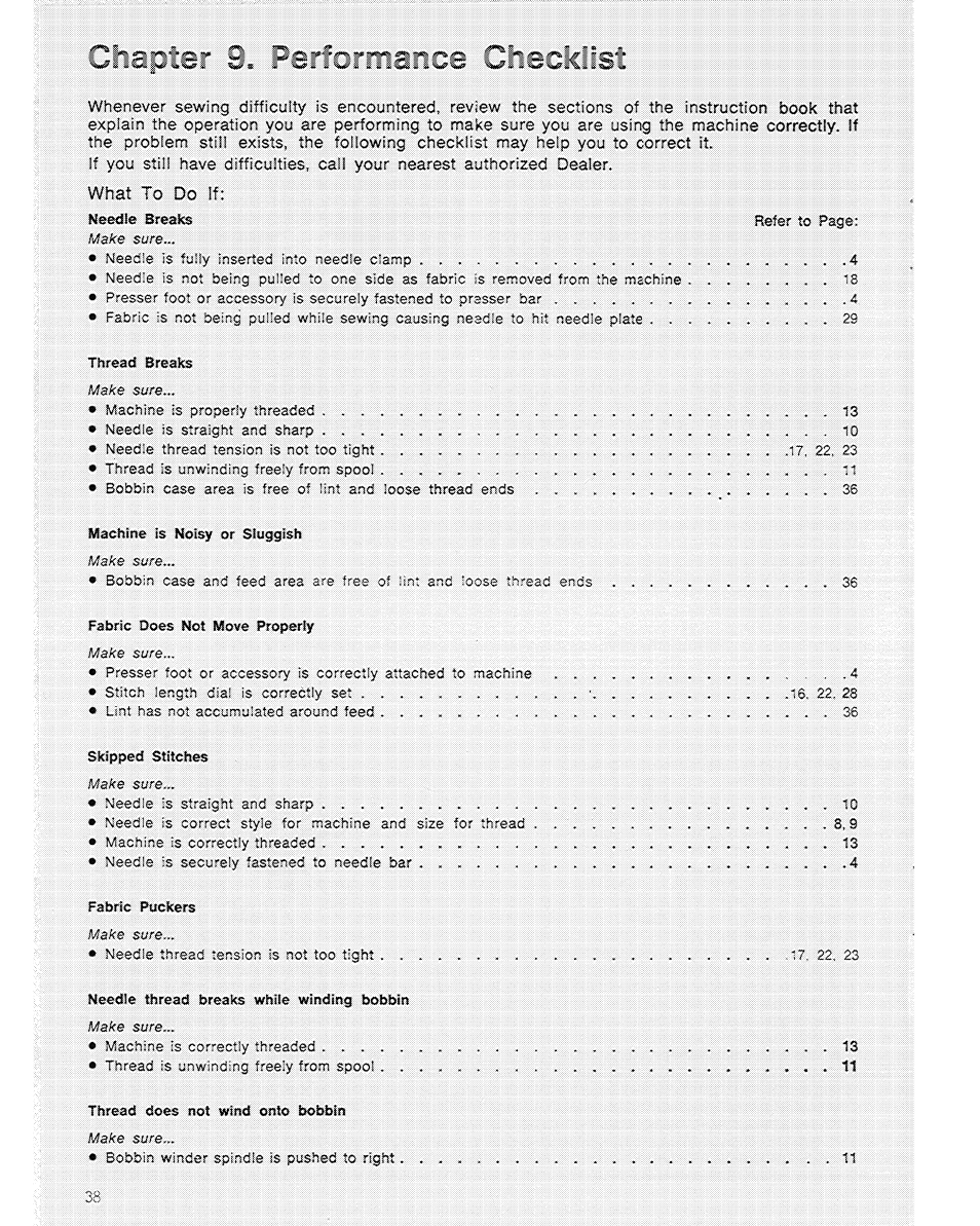 Needle thread tension is not too tight . 22. 23, Bobbin winder spindle is pushed to right | SINGER 6104 User Manual | Page 40 / 44