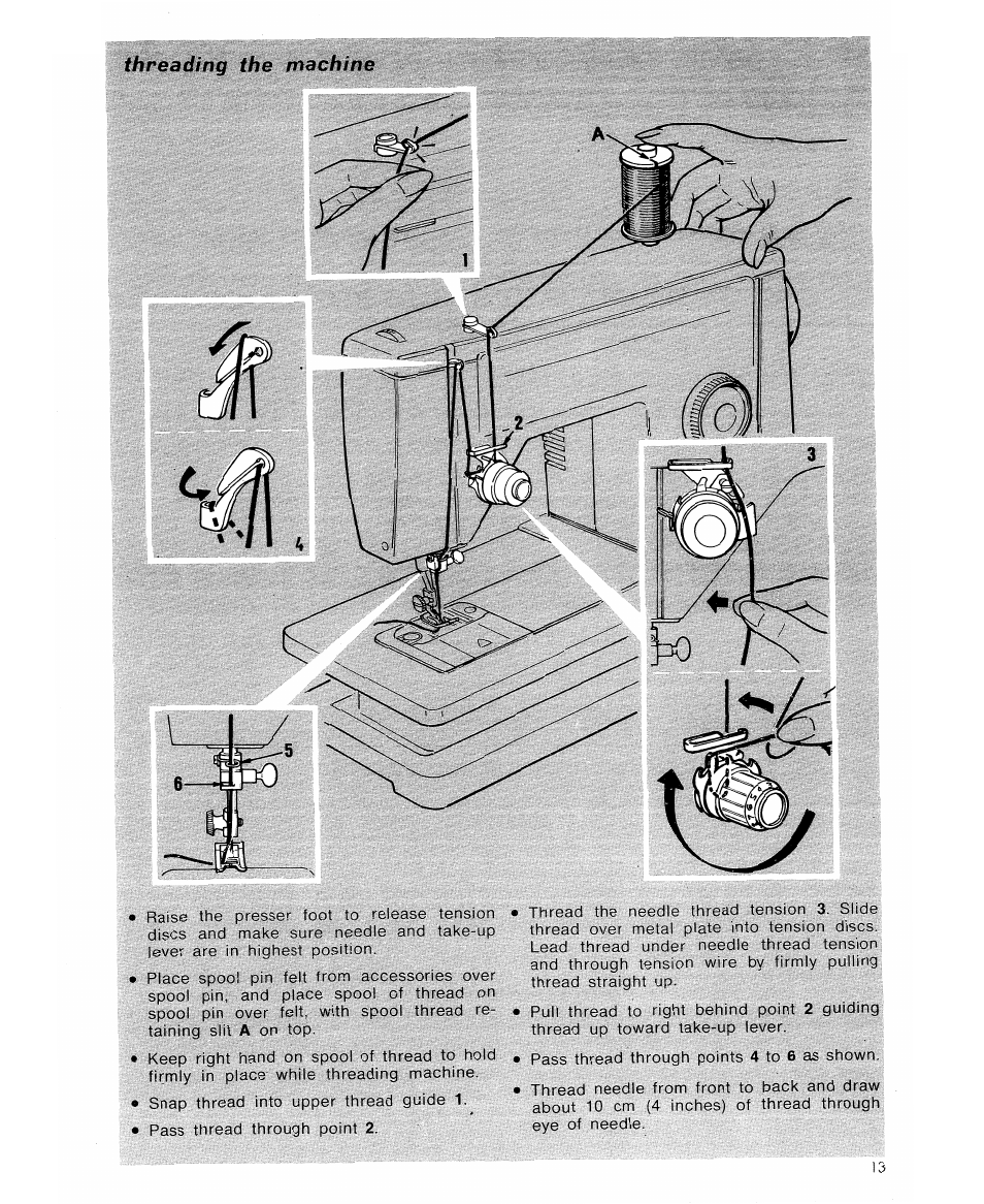 Threading the machine | SINGER 6105 User Manual | Page 15 / 44