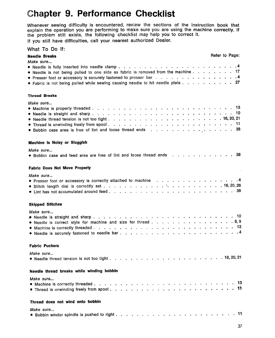 Chapter 9. performance checklist, Chapter 9, Performance checklist | SINGER 6105 User Manual | Page 39 / 44