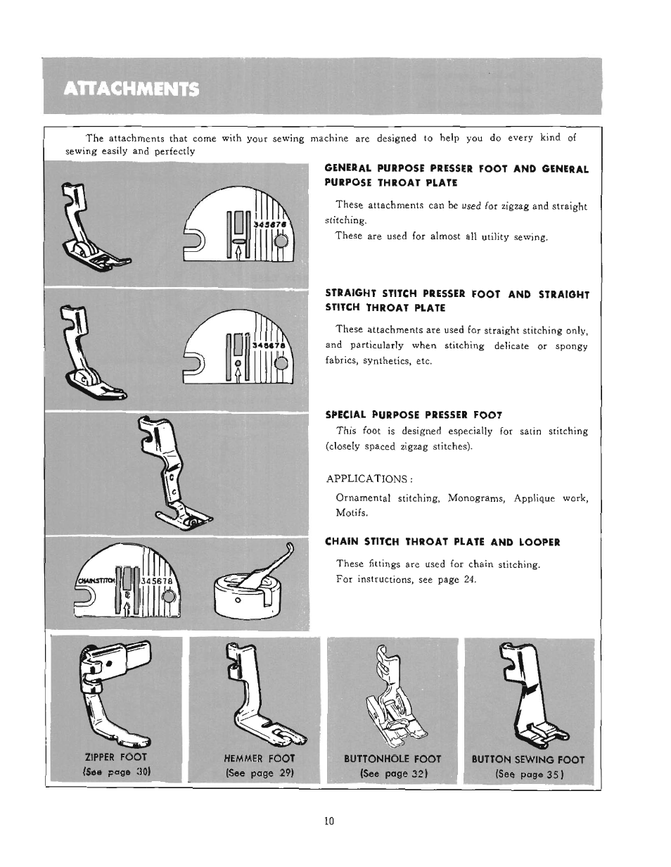 Ahachments | SINGER 610U User Manual | Page 12 / 43