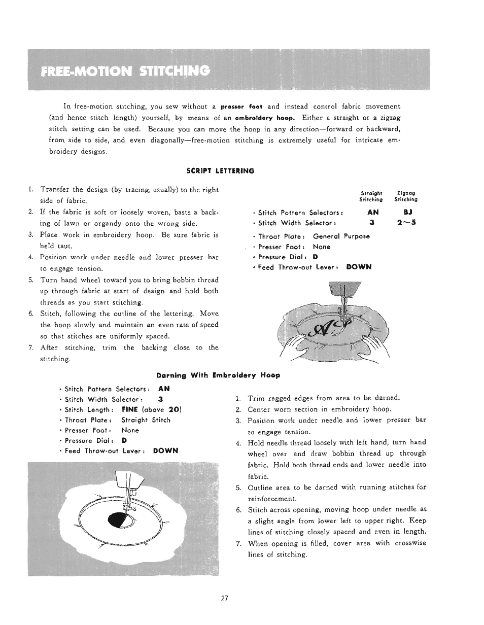 Free-motion stitching | SINGER 610U User Manual | Page 29 / 43