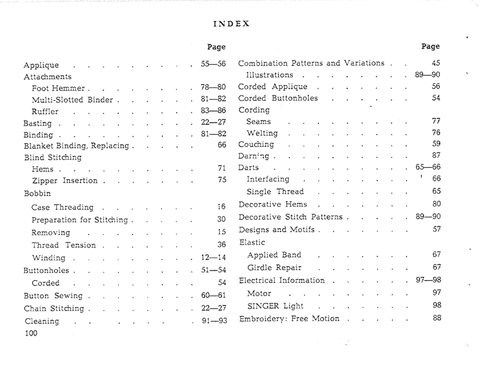 SINGER 611 User Manual | Page 102 / 108