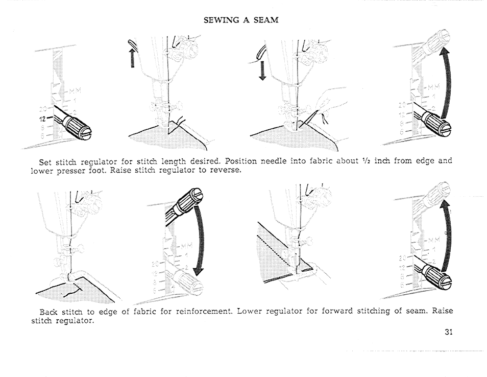 U/’ from edge anc, Shwing a seam | SINGER 611 User Manual | Page 33 / 108