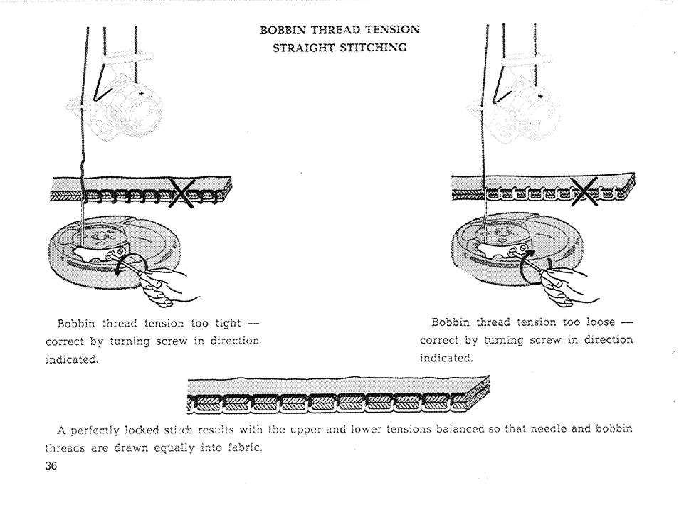Bobbin thread tension straight stitching | SINGER 611 User Manual | Page 38 / 108