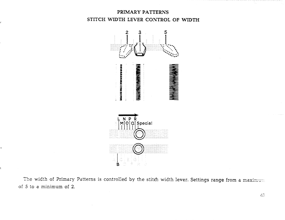 Primary patterns, Sxrrch width lever control of width | SINGER 611 User Manual | Page 45 / 108