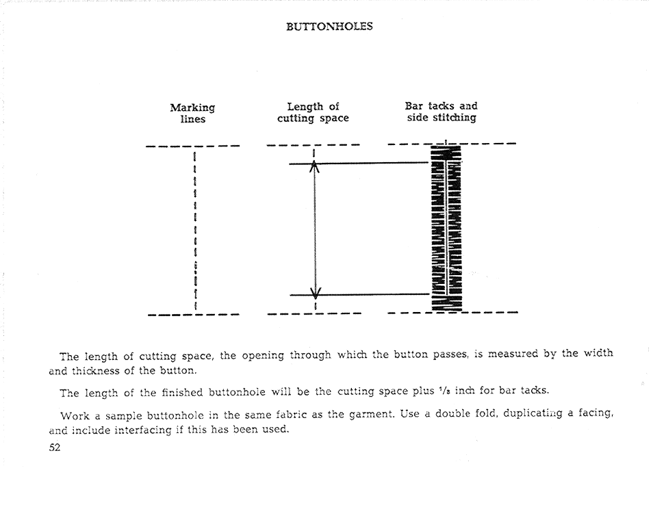 Length of cutting space, Bar tacks anci side stitching | SINGER 611 User Manual | Page 54 / 108