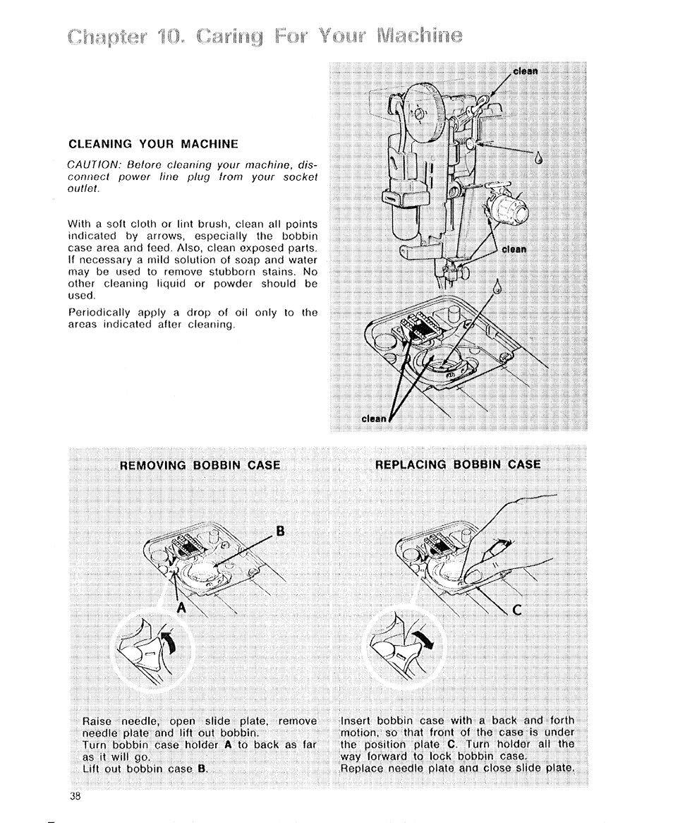 Cleaning your machine, Removing bobbin case, Replacing bobbin case | I i i ||ji> 1,.#cili i i 1 r iji 1 i i t | SINGER 6110 User Manual | Page 39 / 41