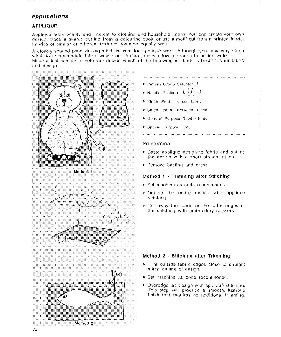 Applications, Preparation, Method 1 - trimming after stitching | Method 2 - stitching after trimming | SINGER 6136 User Manual | Page 24 / 44