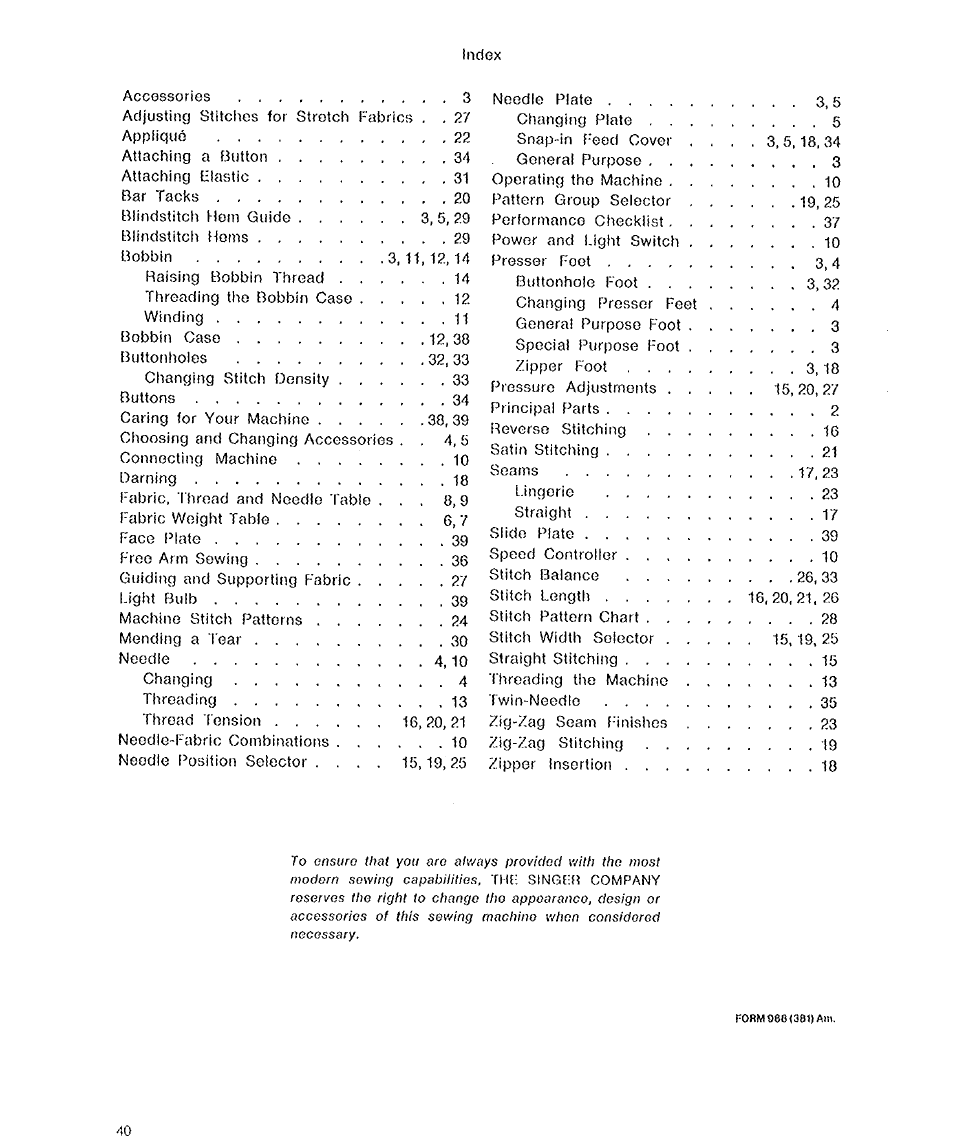 SINGER 6136 User Manual | Page 42 / 44