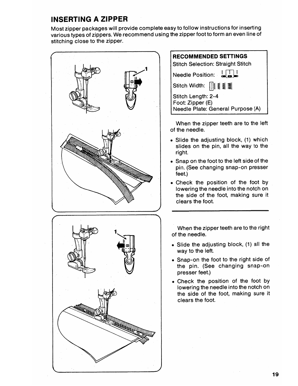 Inserting a zipper | SINGER 6212 User Manual | Page 21 / 40