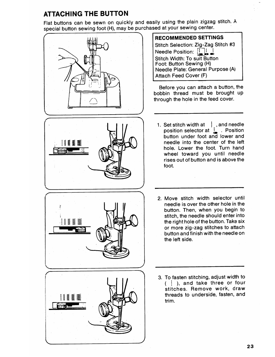 Attaching the button, Attaching a button | SINGER 6212 User Manual | Page 25 / 40