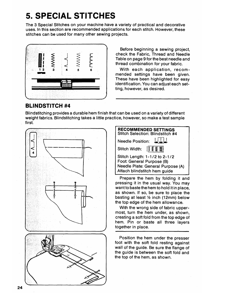 Special stitches, Blindstitch #4, Recommended settings | SINGER 6212 User Manual | Page 26 / 40