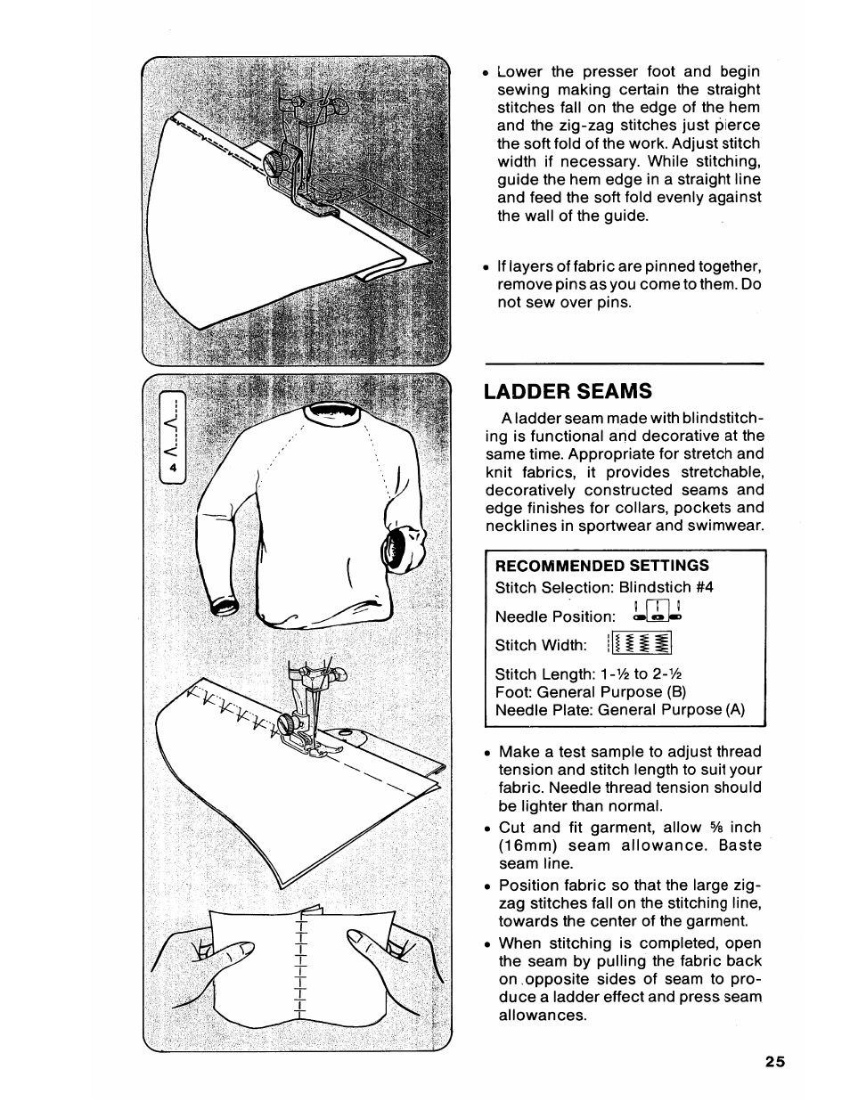 Ladder seams, Recommended settings | SINGER 6212 User Manual | Page 27 / 40