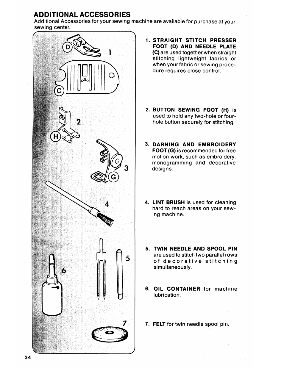 Additional accessories | SINGER 6212 User Manual | Page 36 / 40