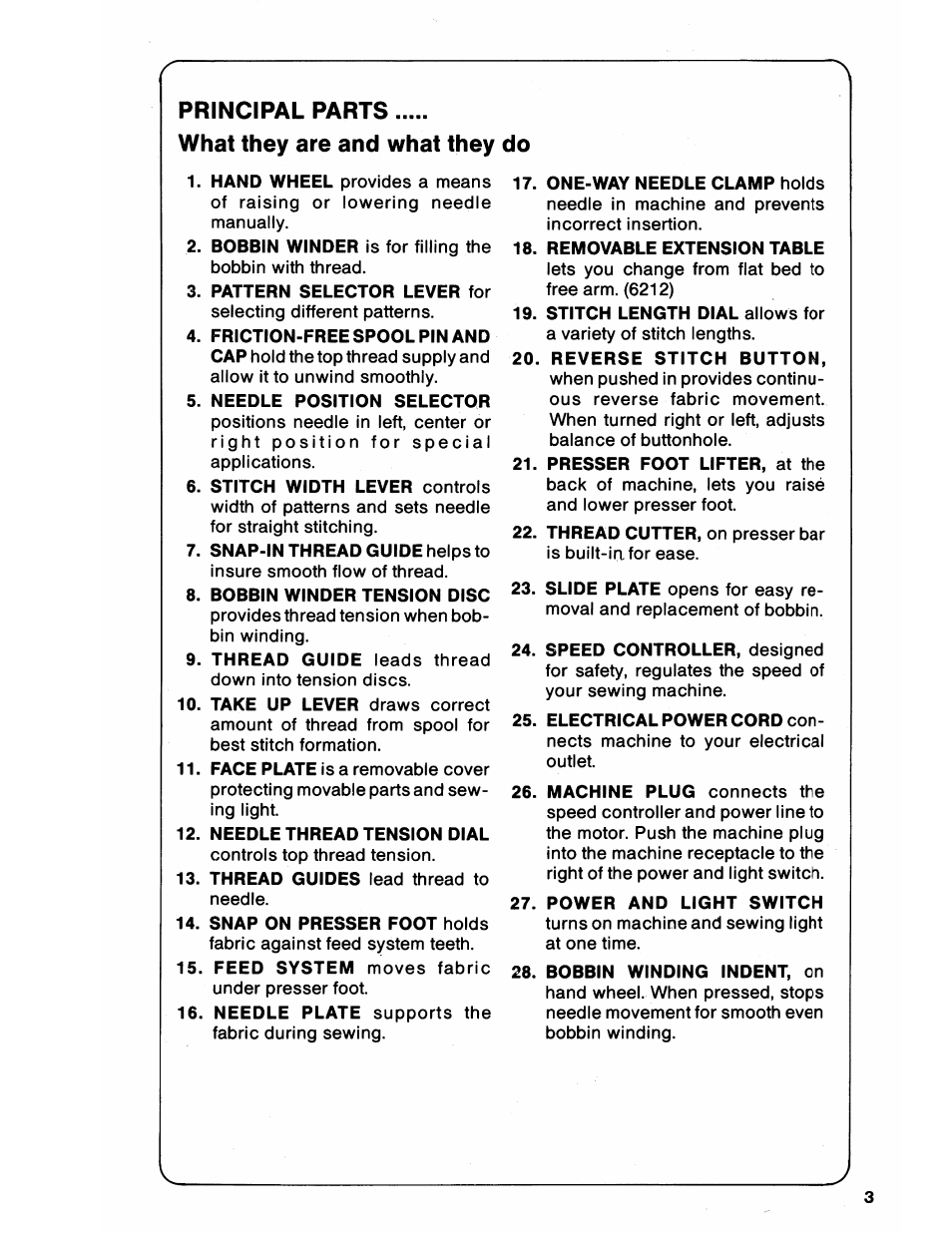 Principal parts, What they are and what they do | SINGER 6212 User Manual | Page 5 / 40