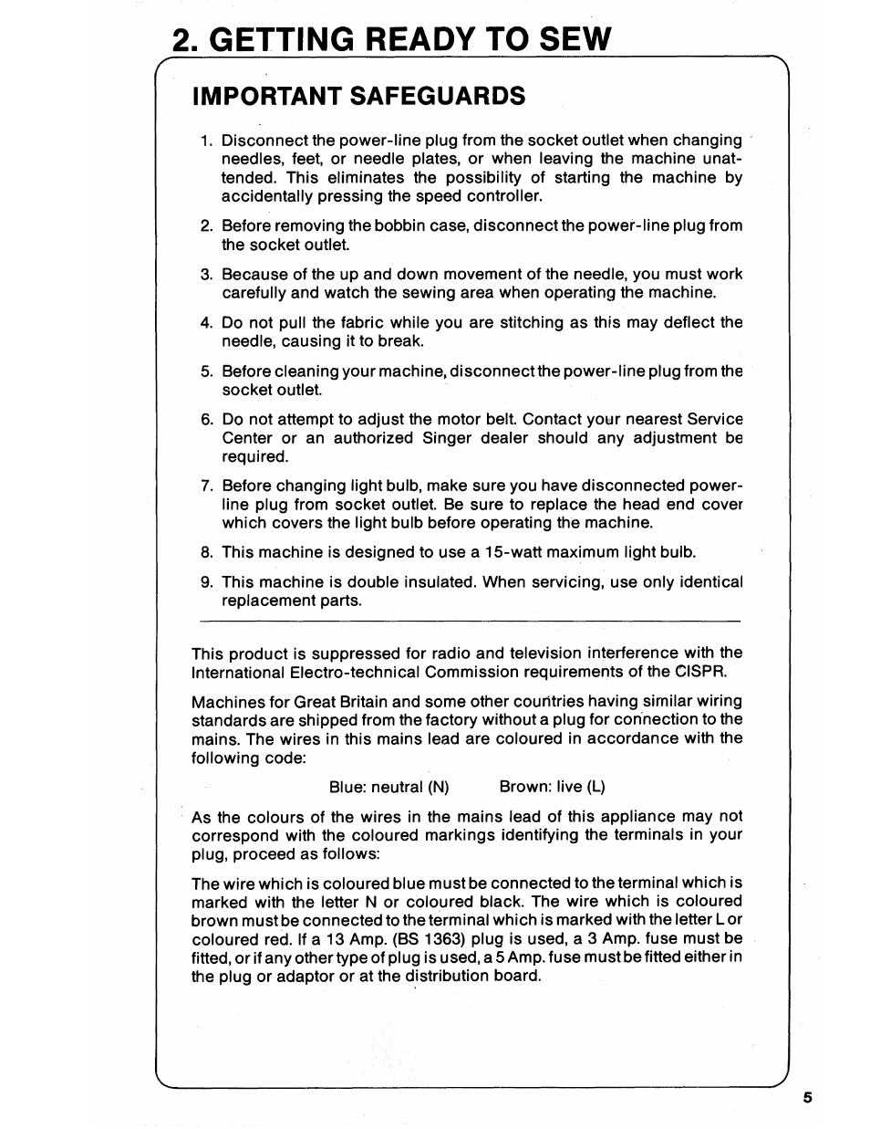 Getting ready to sew, Important safeguards | SINGER 6212 User Manual | Page 7 / 40