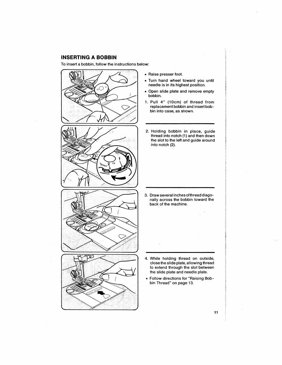 Inserting a bobbin, Winding a bobbin | SINGER 6211 User Manual | Page 13 / 36