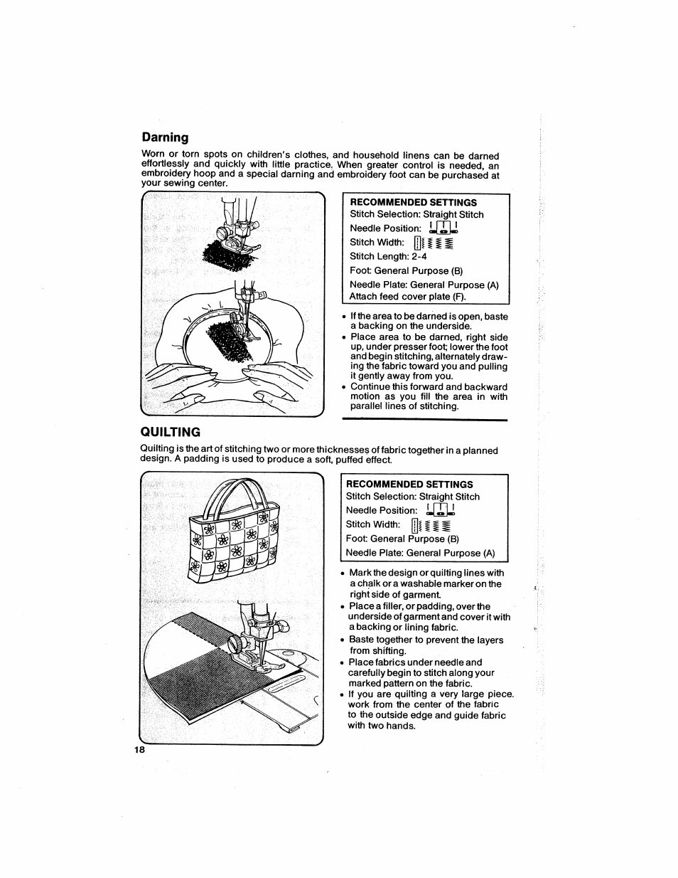 Darning, Quilting | SINGER 6211 User Manual | Page 20 / 36