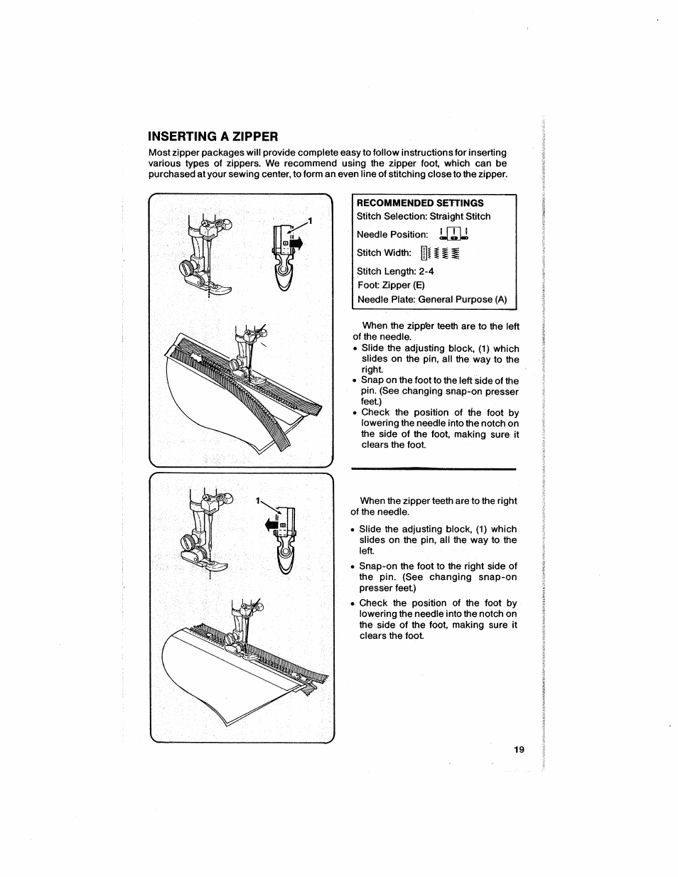 Inserting a zipper | SINGER 6211 User Manual | Page 21 / 36