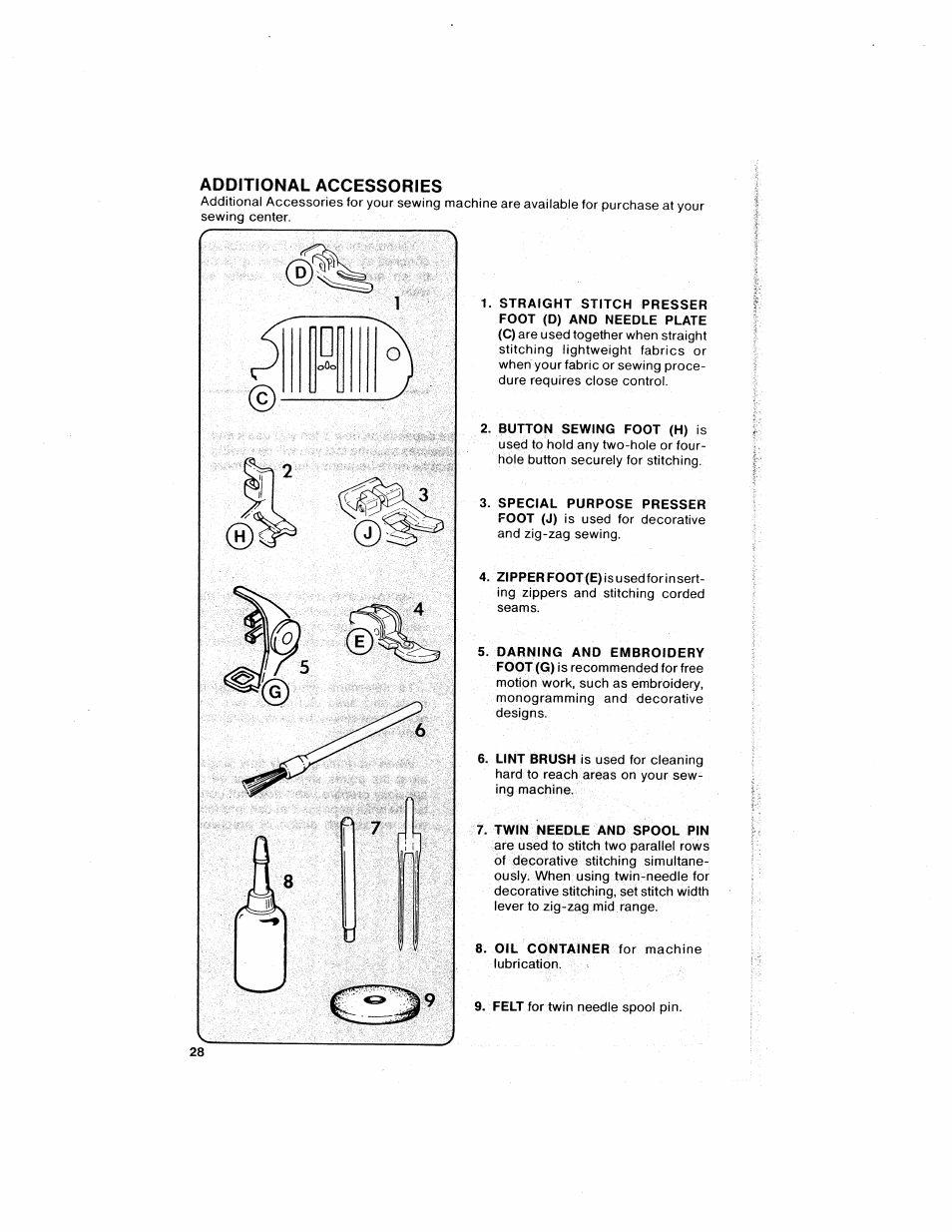 Additional accessories | SINGER 6211 User Manual | Page 30 / 36