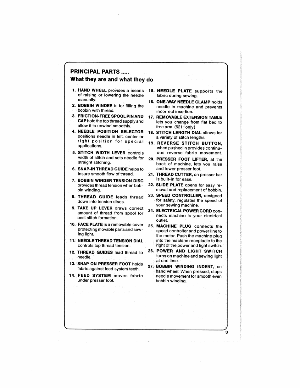 Principal parts, What they are and what they do | SINGER 6211 User Manual | Page 5 / 36