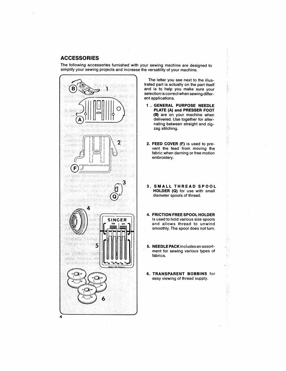Accessories | SINGER 6211 User Manual | Page 6 / 36