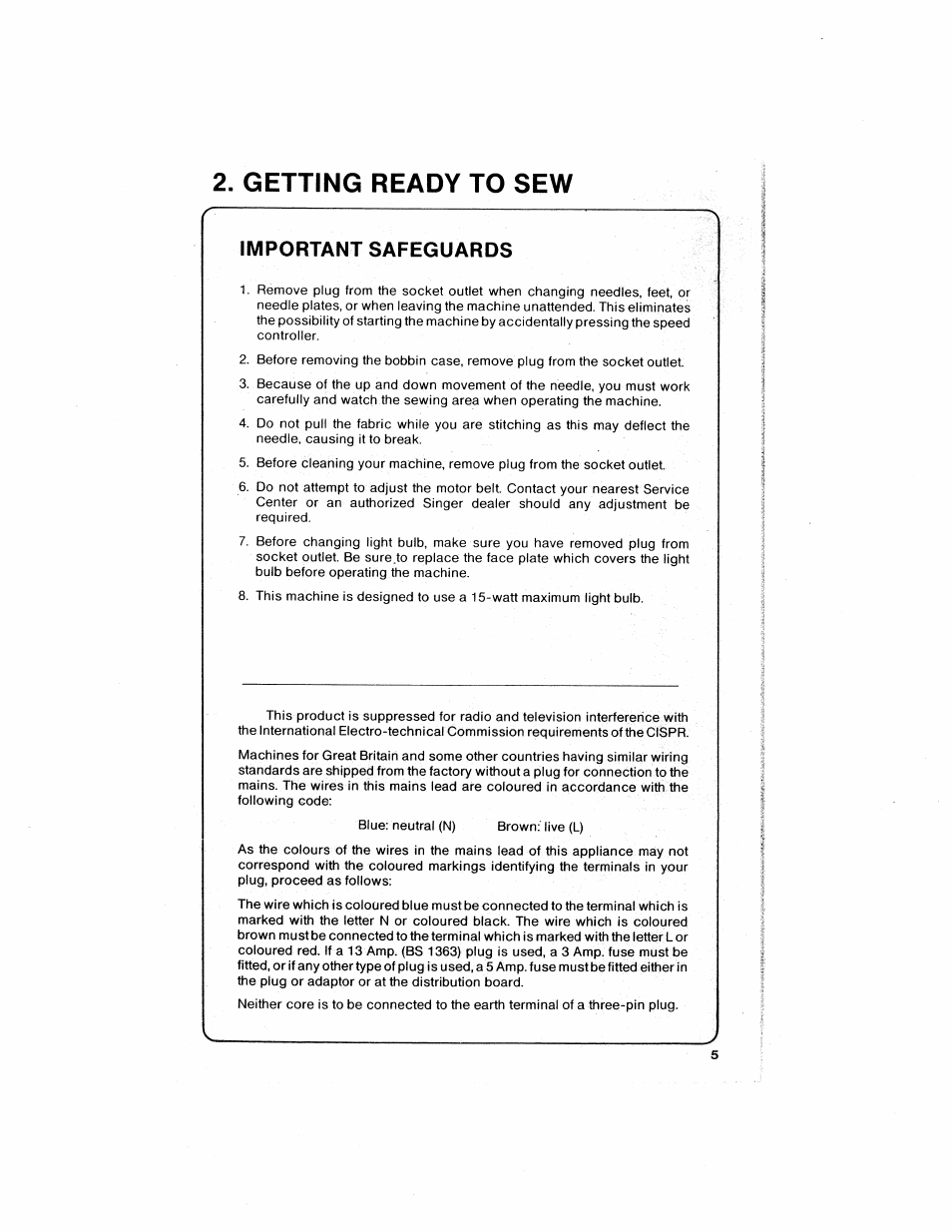 Getting ready to sew, Important safeguards | SINGER 6211 User Manual | Page 7 / 36