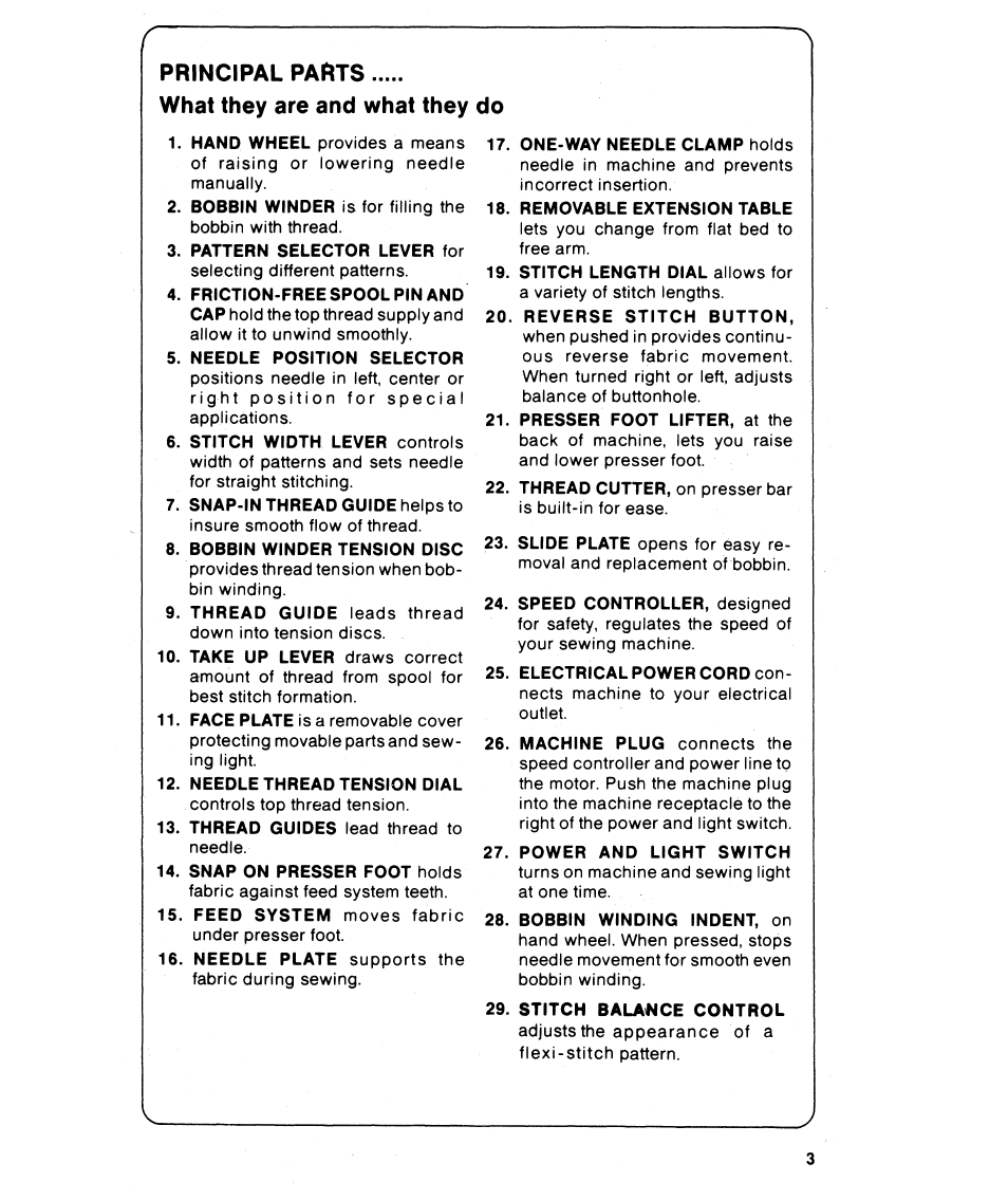 Principal parts, What they are and what they do | SINGER 6215 User Manual | Page 5 / 48