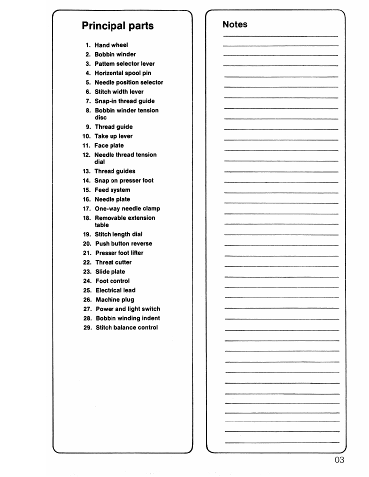 Principal parts | SINGER 6217 User Manual | Page 5 / 48