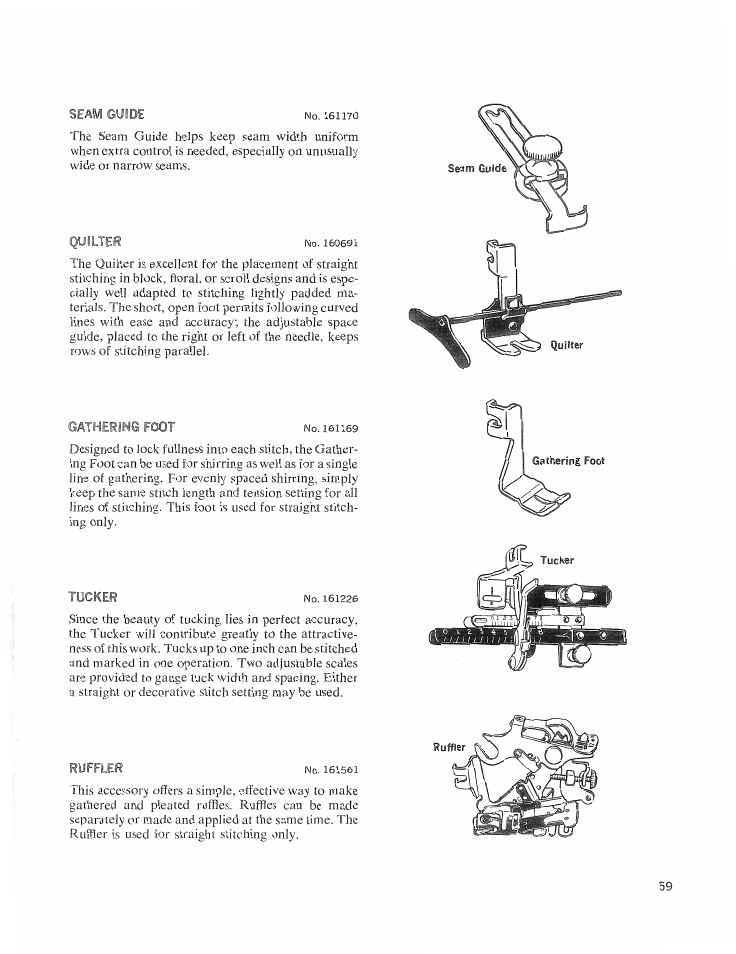 Seam guide, Tucker, Ruffler | SINGER 626E6 Touch & Sew User Manual | Page 61 / 64