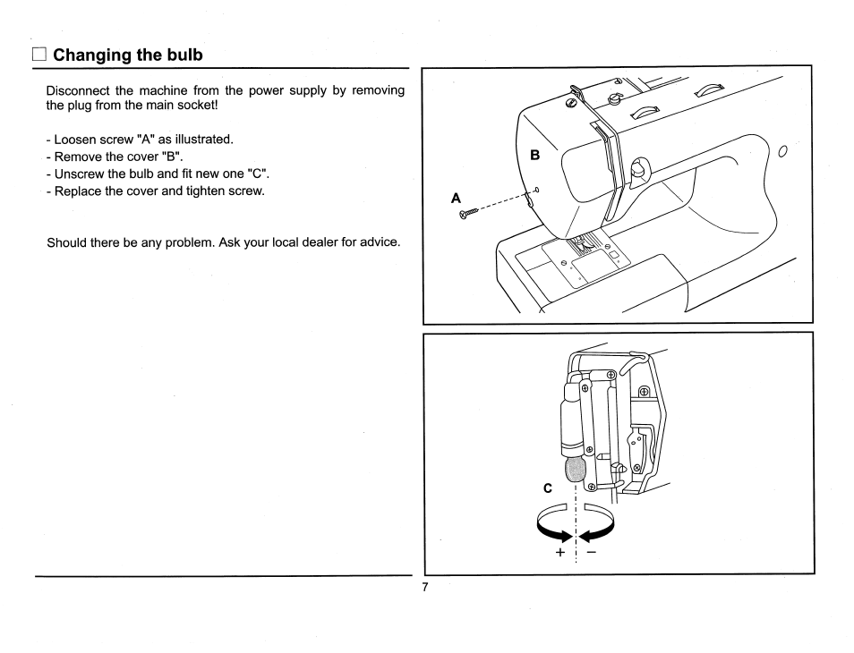 Changing the bulb | SINGER 6510 Scholastic User Manual | Page 10 / 54