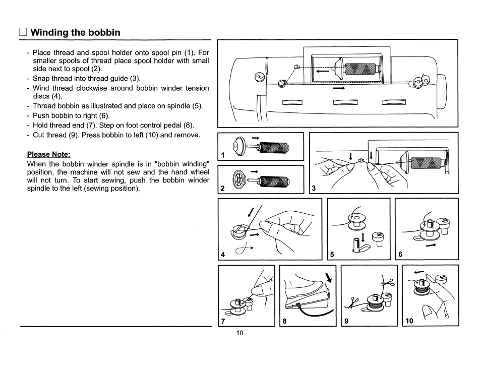 Winding the bobbin, Please note, Inserting the bobbin | SINGER 6510 Scholastic User Manual | Page 13 / 54