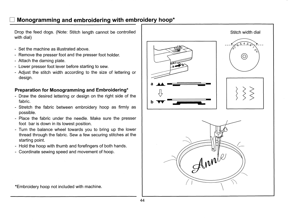 Monogramming and embroidering with embroidery hoop, Preparation for monogramming and embroidering | SINGER 6510 Scholastic User Manual | Page 47 / 54