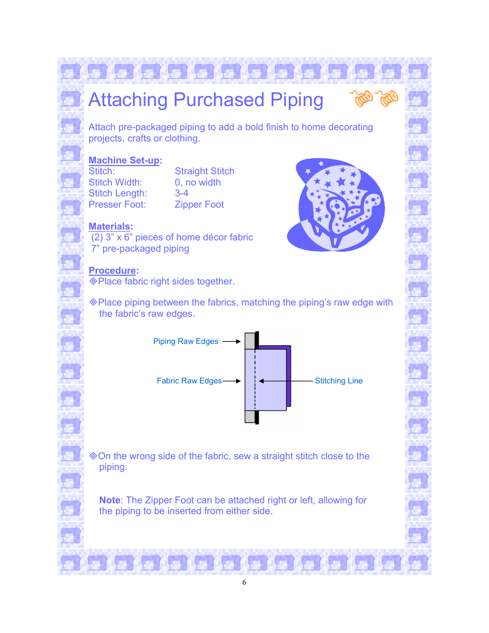 Attaching purchased piping | SINGER 6550-WORKBOOK Scholastic User Manual | Page 10 / 59