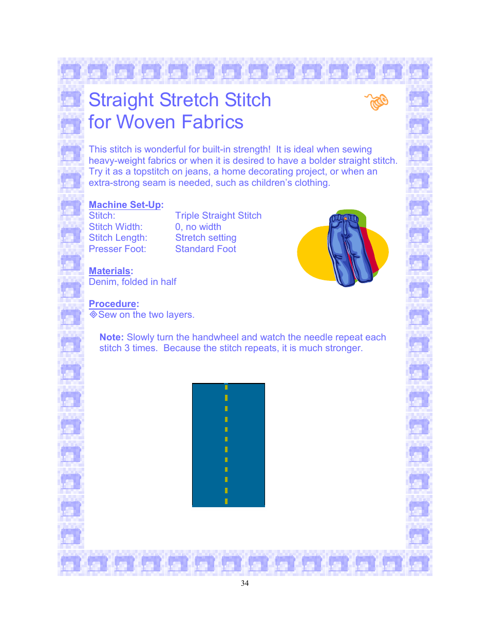 Straight stretch stitch for woven fabrics | SINGER 6550-WORKBOOK Scholastic User Manual | Page 38 / 59