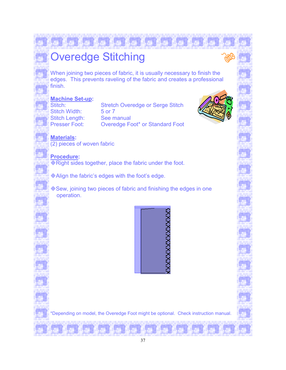 Overedge stitching | SINGER 6550-WORKBOOK Scholastic User Manual | Page 41 / 59