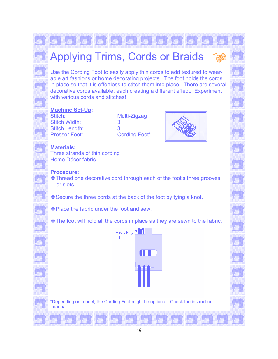 Applying trims, cords or braids | SINGER 6550-WORKBOOK Scholastic User Manual | Page 50 / 59