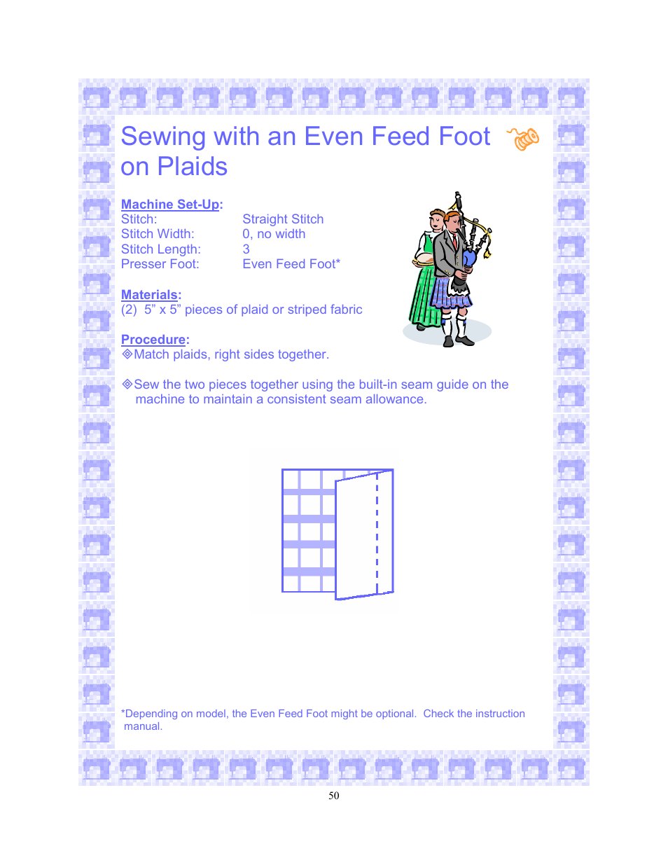 Sewing with an even feed foot on plaids | SINGER 6550-WORKBOOK Scholastic User Manual | Page 54 / 59