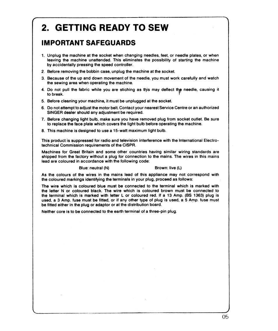 Getting ready to sew, Important safeguards | SINGER 6610 User Manual | Page 10 / 52