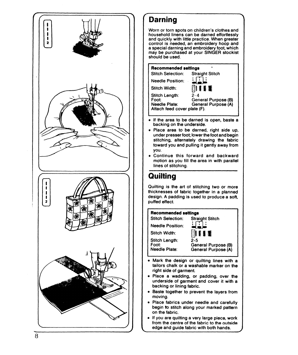 Darning, Quilting, Darning quilting | I l l f, Idih | SINGER 6610 User Manual | Page 23 / 52