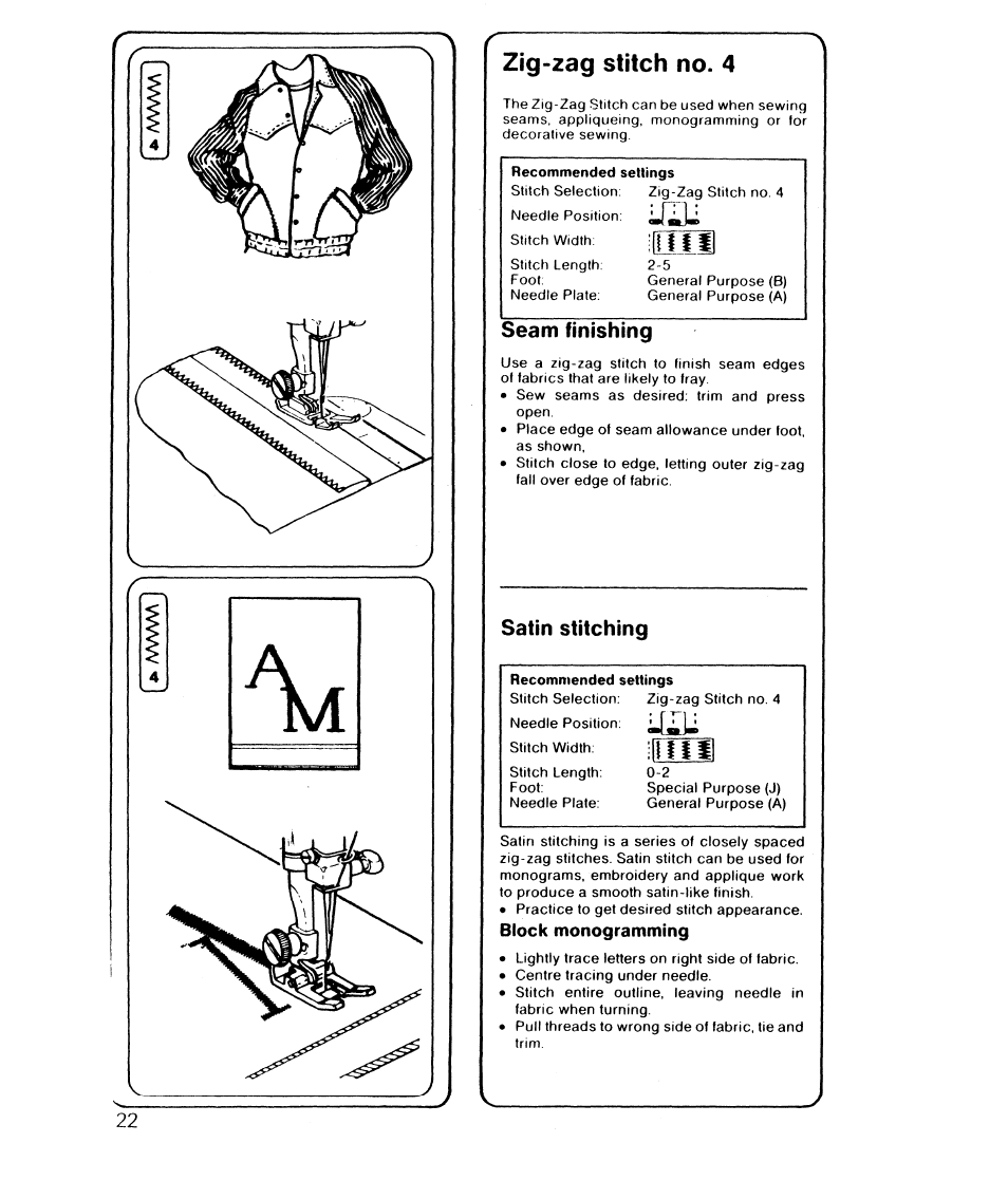 Zig-zag stitch no. 4, Seam finishing, Satin stitching | SINGER 6610 User Manual | Page 27 / 52