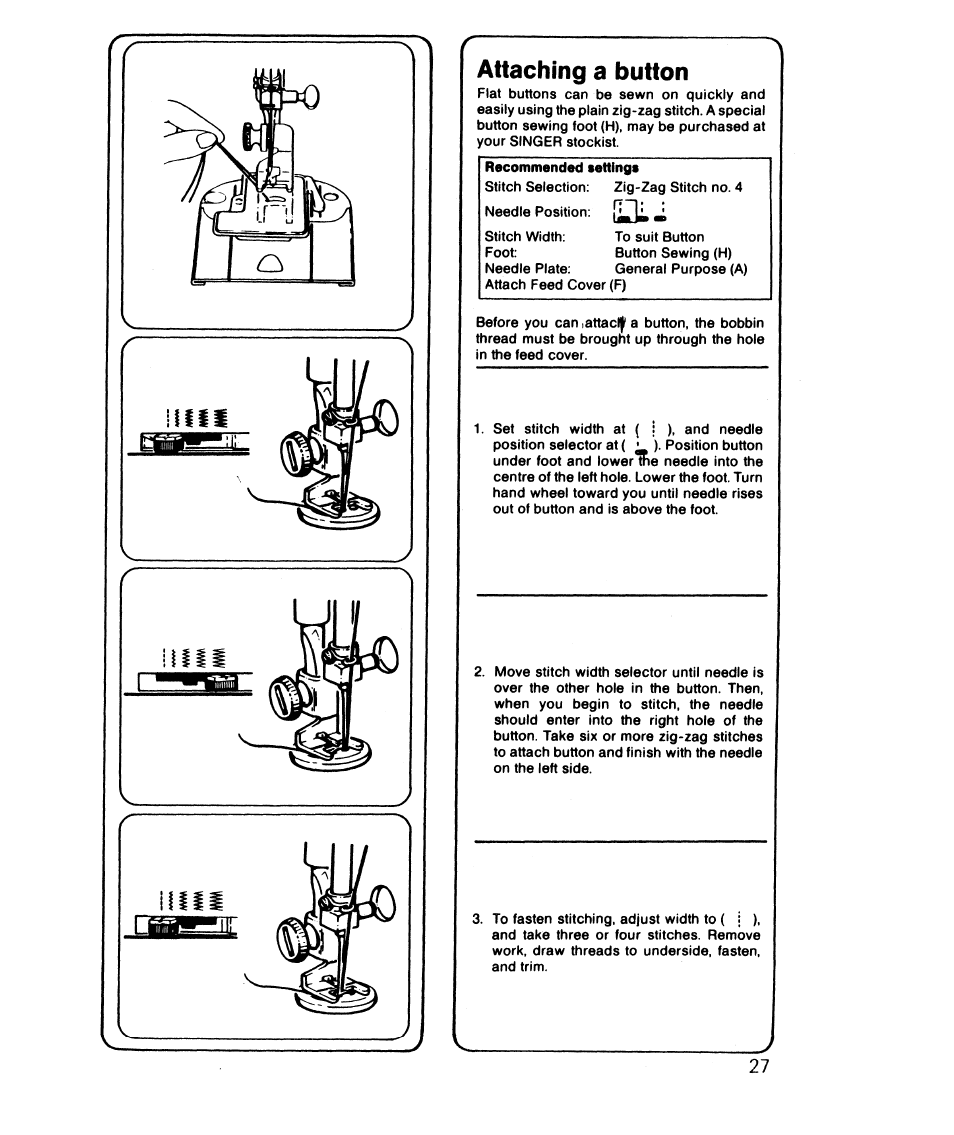 Attaching a button | SINGER 6610 User Manual | Page 32 / 52