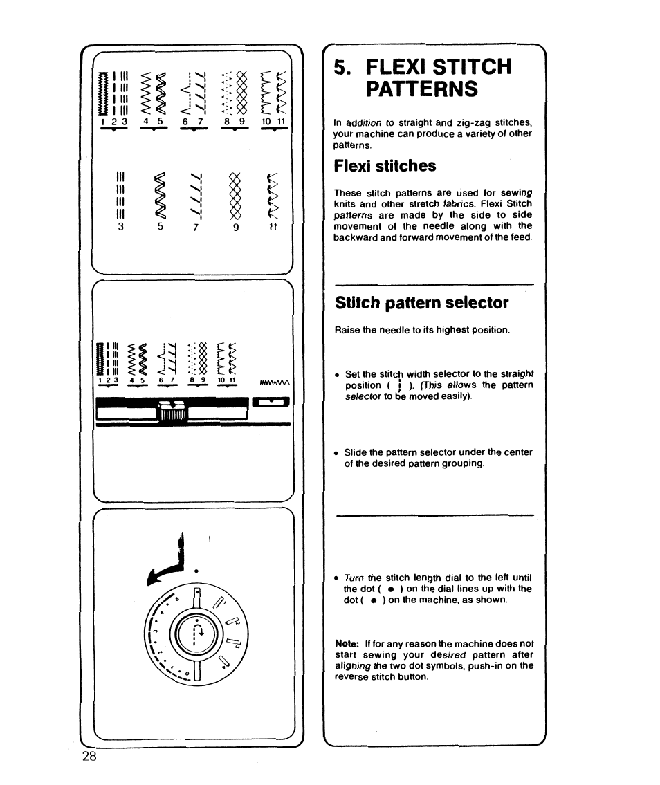 Flexi stitch patterns, Flexi stitches, Stitch pattern selector | Flex! stitch patterns | SINGER 6610 User Manual | Page 33 / 52